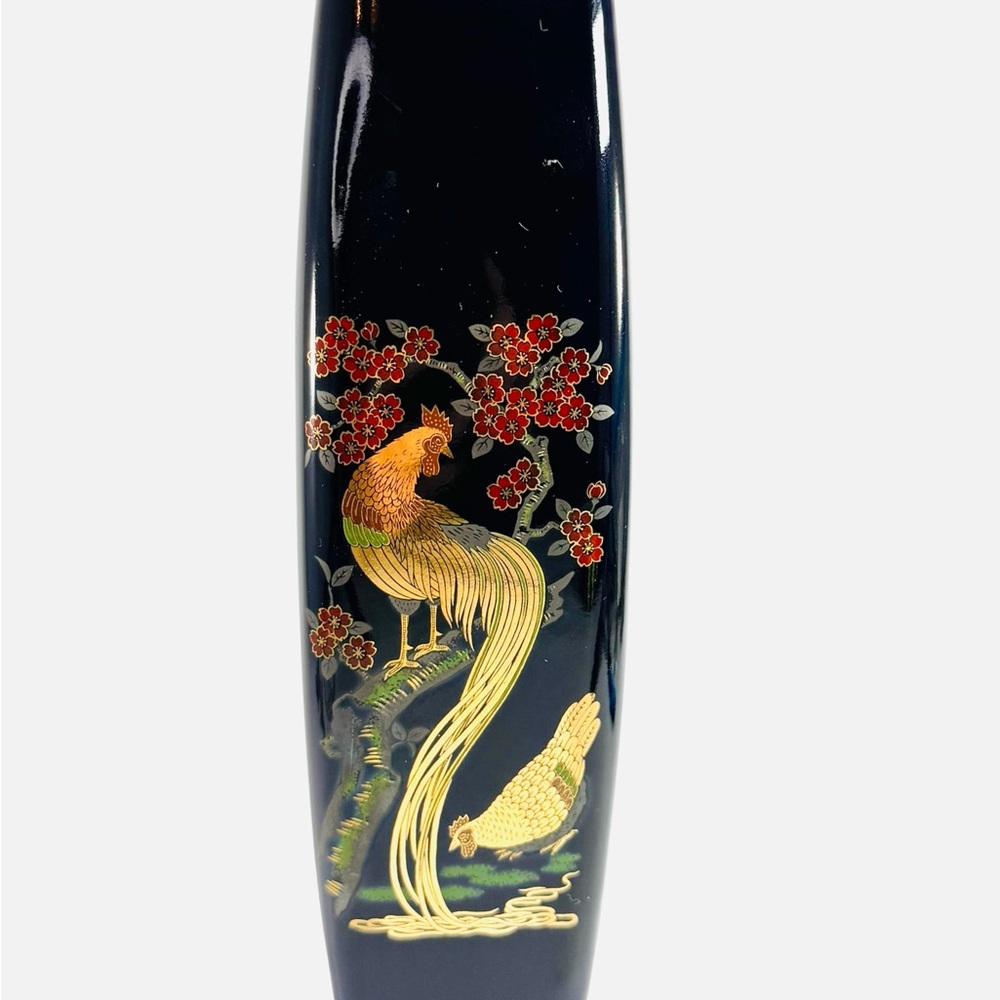 Art Pottery Vase Cobalt Blue Porcelain Gold Pheasants Flowers Bird Japan Vintage